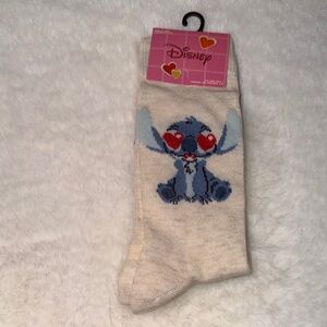 Disney Cream Socks with Blue Stitch Design
